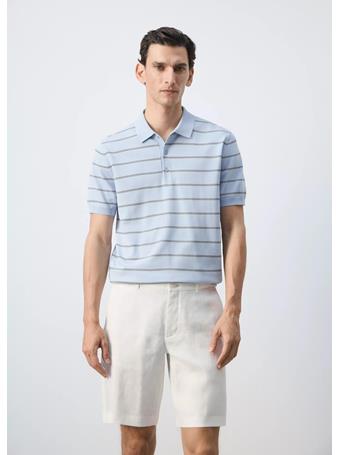 MANGO - Striped Fine-knit Polo Shirt BLUE
