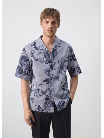 MANGO - 100% Cotton Printed Shirt BLUE