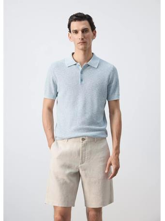 MANGO - Ribbed Cotton-linen Blend Polo BLUE