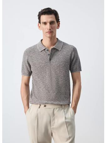 MANGO - Ribbed Cotton-linen Blend Polo NAVY