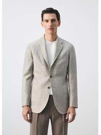 MANGO - 100% Linen Slim Fit Jacket GREEN