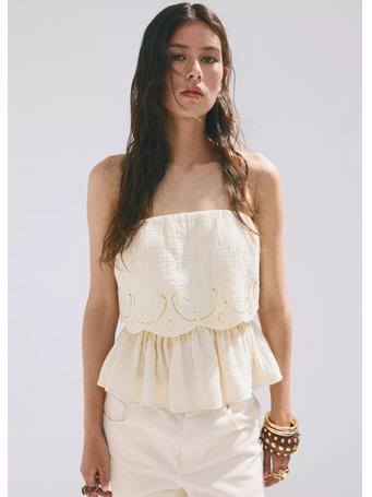 MANGO - Crinkle Top With Embroidered Details Light Beige