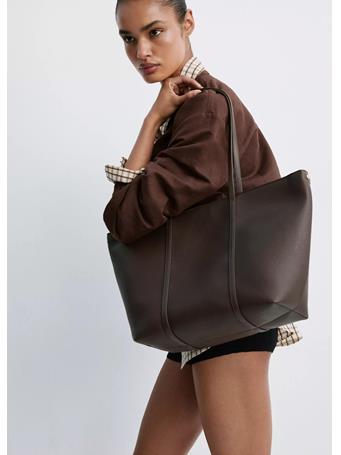MANGO - Shopper Bag With Double Handle Dark Brown