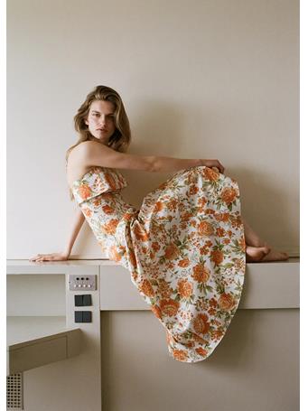 MANGO - Floral-print Flared Dress Orange