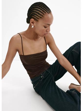MANGO - Fitted Top With Lace Detail Brown