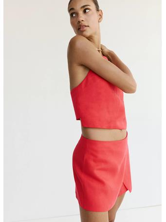MANGO - Linen Crop Top Red