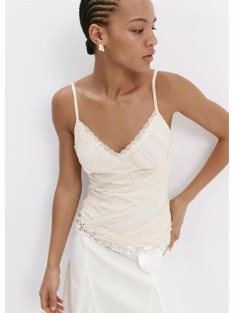 MANGO - V-neck Lace Top Light/Pastel Yellow
