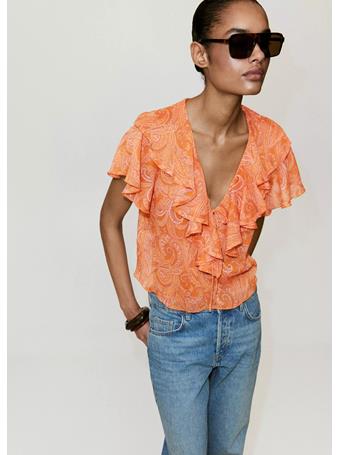 MANGO - Ruffles Printed Blouse Orange