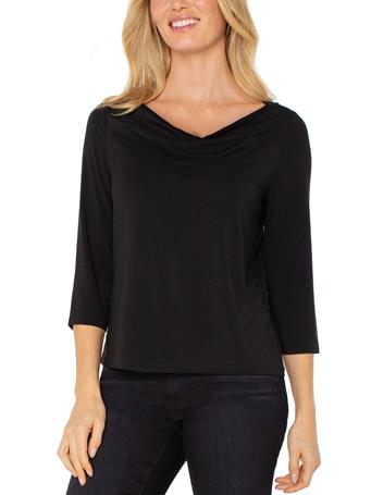 LIVERPOOL JEANS - 3/4 Sleeve Draped Neck Knit Top BLACK