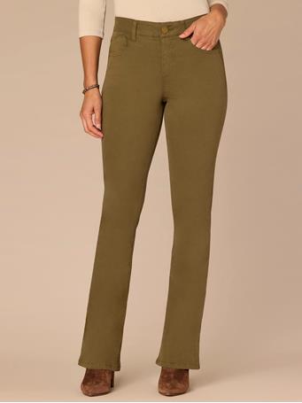 DEMOCRACY - "Ab"solution Mid-Rise Itty Bitty Boot Woven Pants FOREST MOSS