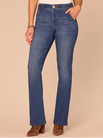 DEMOCRACY - "Ab"solution High Rise 3D Embroidered Pocket Itty Bitty Boot Jeans Blue