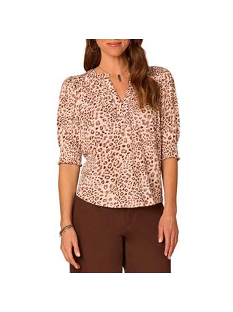 DEMOCRACY - Embroidered Knit Top 3/4 Sleeve V-Neck Blouse Ecru/Oxblood Multi