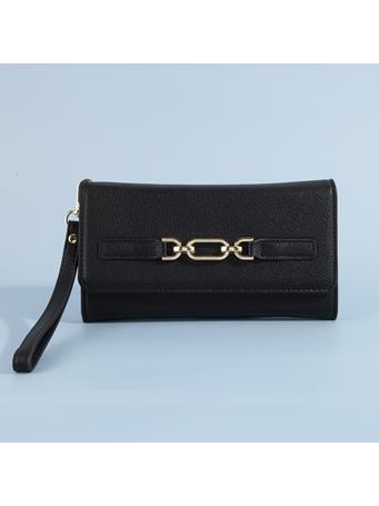 ANARCHY STREET - Saffiano Vegan Leather Chain Buckle Wristlet Wallet BLACK