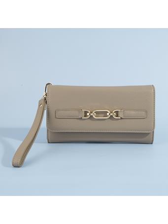 ANARCHY STREET - Saffiano Vegan Leather Chain Buckle Wristlet Wallet TAUPE