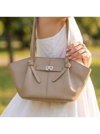 ANARCHY STREET - Twist Lock Winged Shoulder Tote Bag STONE