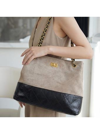 ANARCHY STREET - Large Two Tone Quilted Tote Bag KHAKI