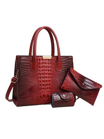 ANARCHY STREET - Croc Embossed Satchel Three Piece Set RED