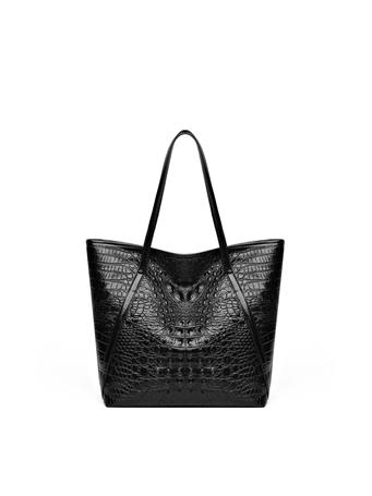 ANARCHY STREET - Croc Embossed Winged Shoulder Tote BLACK