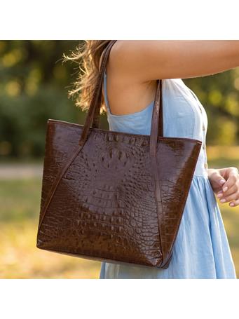 ANARCHY STREET - Croc Embossed Winged Shoulder Tote BROWN