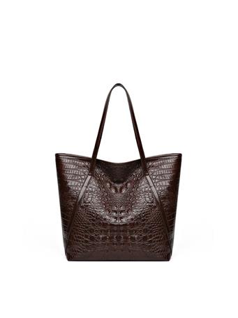 ANARCHY STREET - Croc Embossed Winged Shoulder Tote DK BROWN