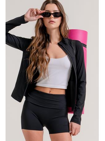 ACTIVE BASIC - Long Sleeve Mock Neck Workout Jacket BLACK
