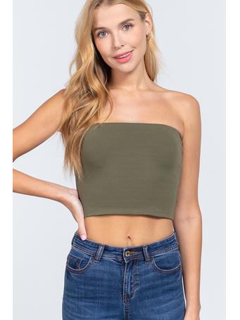 ACTIVE BASIC - Crop Tube Cotton Jersey Top OLIVE GREEN