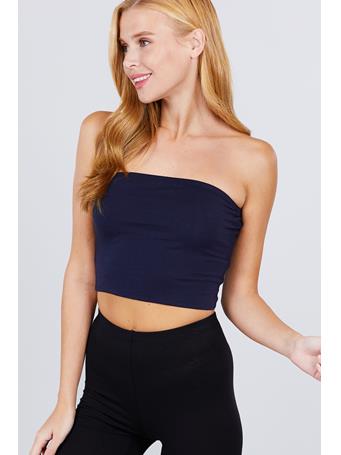 ACTIVE BASIC - Crop Tube Cotton Jersey Top TRUE NAVY