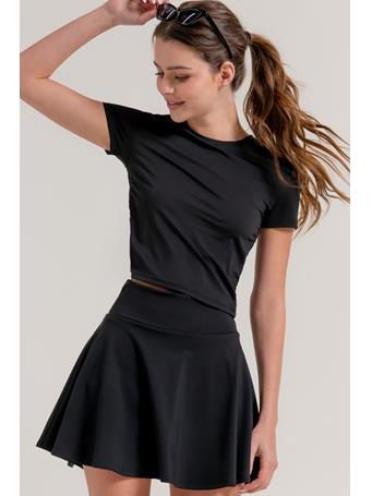 ACTIVE BASIC - Short Sleeve Side Ruched Activewear Top BLACK