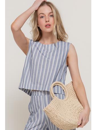 ACTIVE BASIC - Sleeveless Stripe Top with Back Bow BLUE/OFF WHITE