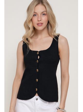 ACTIVE BASIC - Sleeveless Button Down Sweater Top BLACK