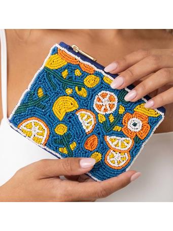ANARCHY STREET - Seed Beaded Lemon Fruit Coin Purse MULTI