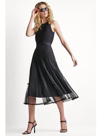DKNY - Layered Mesh Midi Skirt BLACK