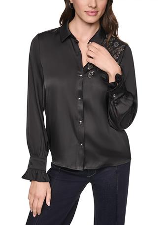DKNY - Women's Long Sleeve Animal Bead Blouse BLACK
