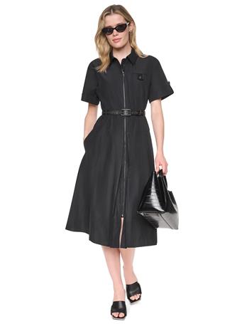 DKNY - Memory Taffeta Zip Front Dress BLACK