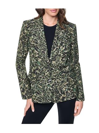 DKNY - Notch Collar Long Sleeve Blazer FOREST LEOPARD