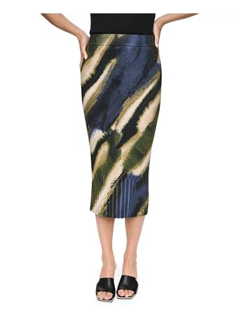 DKNY - Women's Printed Rib Knit Pencil Midi Skirt BRUSHED RIVERSIDE