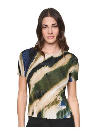 DKNY - Women's Printed Rib Knit Crewneck Short-Sleeve Sweater BRUSHED RIVERSIDE