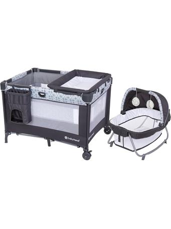 MEDIX WHOLESALERS - Baby Trend Nursery Den Playard with Rocking Cradle GREY