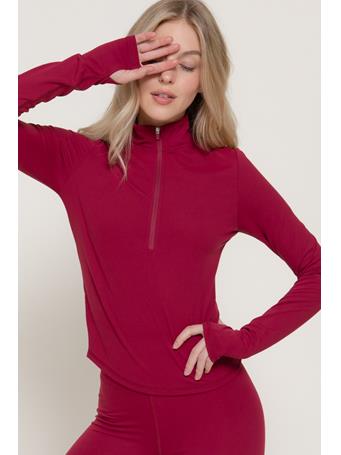 ACTIVE BASIC - Thumbhole Zipper Workout Top DARK CHERRY