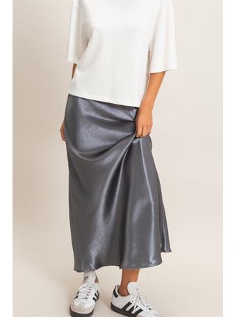 DOUBLE ZERO - Satin Midi Skirt DARK GRAY