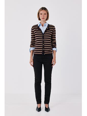 CORTEFIEL - Striped Knit Cardigan DARK BROWN