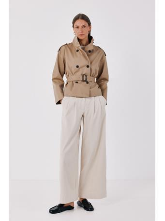 CORTEFIEL - Short Trench Coat with Belt BEIGE