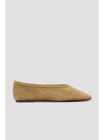 CORTEFIEL - Suede Leather Ballerina Flats TAN