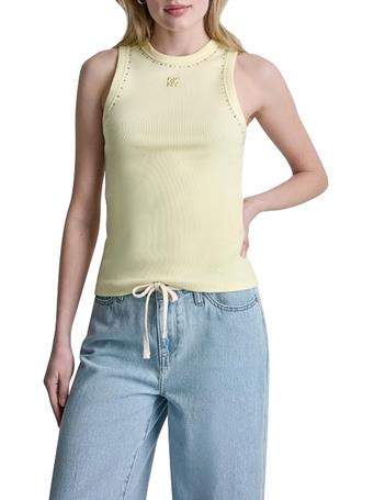 DKNY - Rhinestones and Dome Studs Rib Tank F5R - PASTEL YELLOW