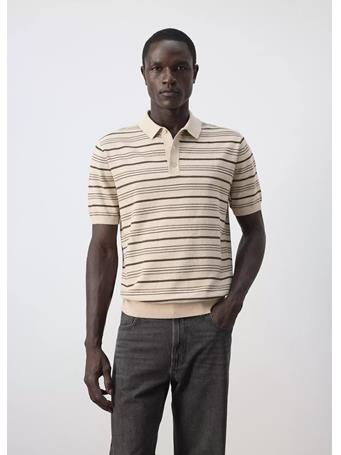 MANGO - Cotton Blend Striped Knit Polo BEIGE