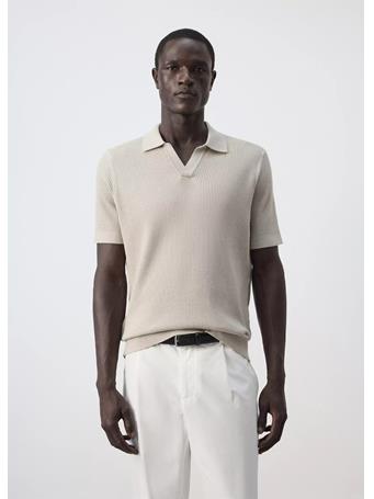 MANGO - Rib-knit Cotton-blend Polo Shirt LGH BROWN