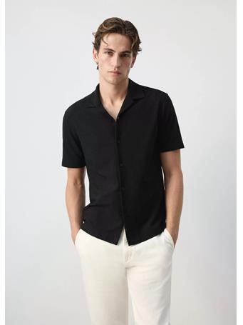MANGO - Regular Fit Cotton Blend Textured Shirt BLACK