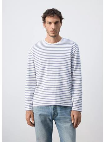MANGO - 100% Cotton Striped T-shirt WHITE