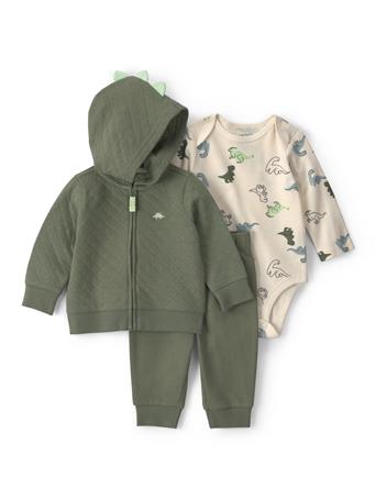 CARTERS - Baby Boys Quilted Dino 3-Piece Cardigan Outfit Set GREEN