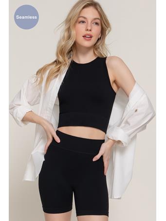 ACTIVE BASIC - Sleeveless Top & Biker Shorts Seamless Set BLACK